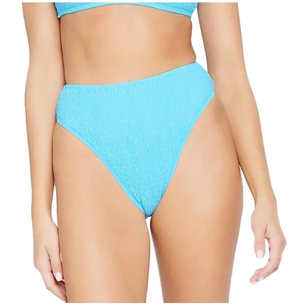 L Space Barlette Bitsy‎ Bikini Bottom Aquamarine Blue Smocked High Waist Size XS